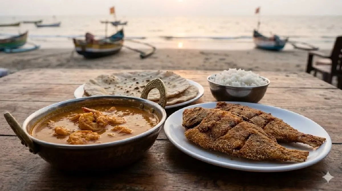 Seafood prawns curry meal in Alibaug