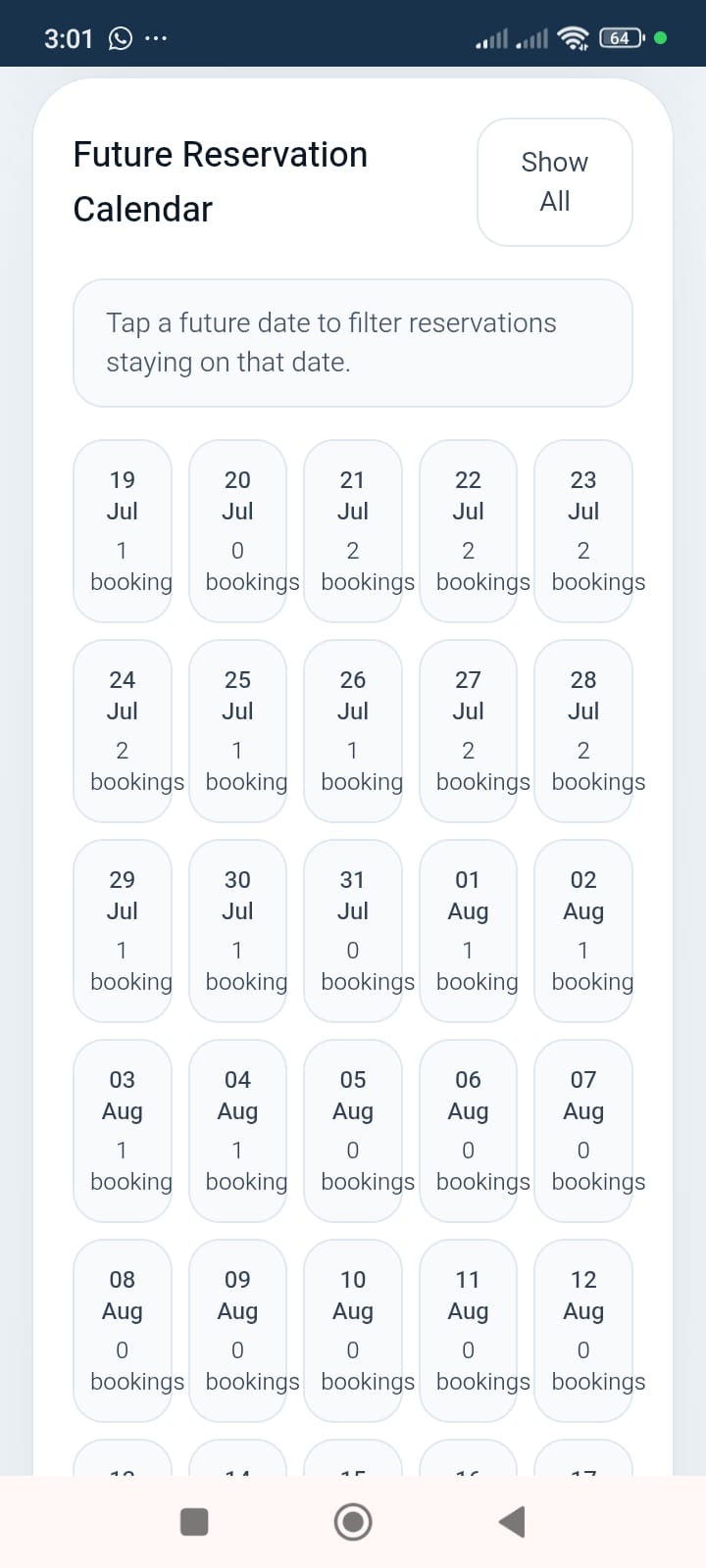 Future reservation calendar in the Hotels In Alibaug app